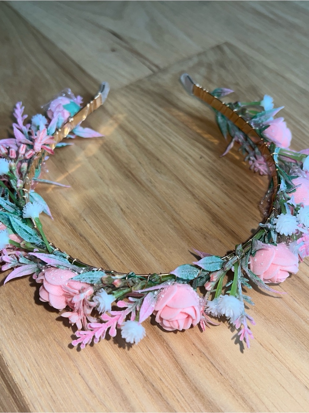 Flower Crown Headband Pink Rose Boho Hair Accessory